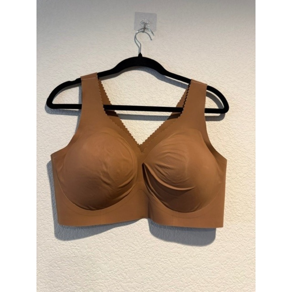 Evelyn Bobbie Evelyn Bra Tan Brown Seamless Wirefree Bralette Scalloped XL